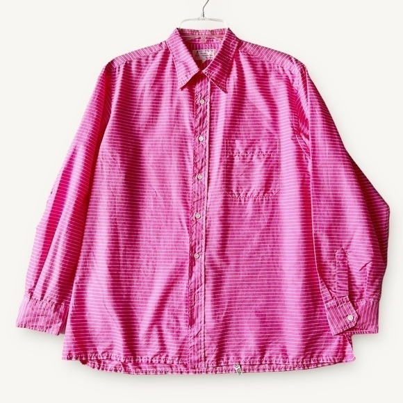 Vintage Haberdashers NY Shirt Button Front Pinstripe Barbie Pink XXL Switzerland - Picture 1 of 13